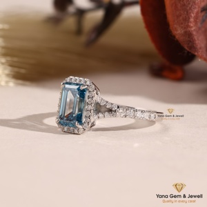Anillo de Boda de Oro Blanco de 14K con Diamante CVD Cultivado en Laboratorio, Corte Radiante, Color Azul Intenso, Claridad VS1, 1.00 Quilates, Certificado IGI - Product Image 2