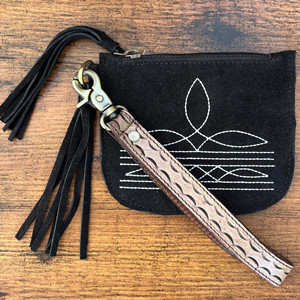 Porte-monnaie en cuir suédé noir pour femmes avec bracelet d'outillage porte-carte en cuir véritable occidental porte-clés portefeuilles - Product Image 2