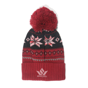 Bonnet unisexe SPARKWELL en jacquard avec pompon, motif géométrique rouge et noir, 56-58 cm, chapeau d'hiver décontracté pour l'extérieur - Product Image 6