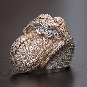 Iced Out Rolling Tongue <b>Ring</b> Hip Hop Diamond Statement <b>Ring</b> Luxury Bling Jewelry <b>For</b> <b>Men</b> Women - Product Image 4
