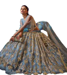 Vestido de elegante estilo indiano, vestido estilo indiano estilo paquistanês lehenga choli com elegante vestido caswani com bordado pesado trabalhado 2021