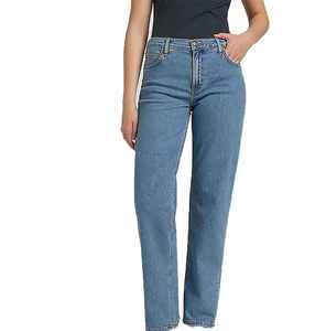 Jeans Ajustados de Cintura Alta para Mujer, Estilo Vintage, 100% Algodón, Lavado Claro, Secado Rápido - Product Image 3