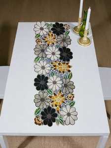 Ali Fashion Art <b>Black</b> Gold Embroidered Floral Table <b>Runner</b> Rectangle Fabric Mats Handmade Eco-Friendly Lightweight 5mm Thickness - Product Image 2