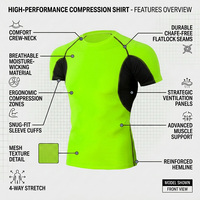 T-shirt de compression à manches courtes pour homme avec logo personnalisé, séchage rapide, couche de base athlétique, haute élasticité, pour entraînement et fitness