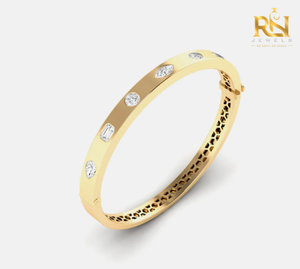 Multi Shape Lab Grown Diamond Bezel Set Bangle Round Emerald Oval Pear Cut Solid Gold 9K 14K 18K Fine Jewelry - Product Image 3