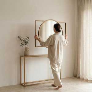 Modern Geometric Wooden <b>Wall</b> <b>Mirror</b> Center <b>Rectangular</b> Frame Decorative Accent <b>Mirror</b> Handmade Eco-Friendly for Home Interior - Product Image 2