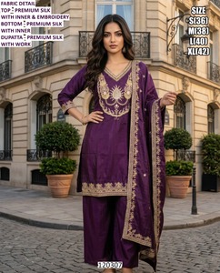 Mehefil Roop Traditional Silk Bhandhani Dupatta Embroidered Quick Dry Floor-Length Wedding Party Women's <b>Kurti</b> - Product Image 4