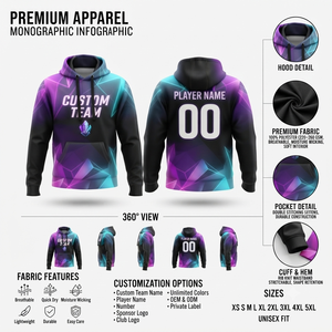 Sweat-shirt à capuche personnalisé pour l'hiver avec impression par sublimation, 100% polyester, logo sur le devant, nom et numéro d'équipe personnalisés - Product Image 5