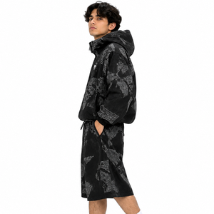 Ensemble veste coupe-vent à capuche noire pour homme, short, imprimé graphique, veste en nylon, style décontracté, séchage rapide, polyester tricoté, automne - Product Image 2