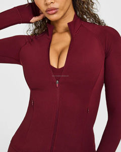 เสื้อแจ็คเก็ตโยคะผู้หญิงทรงเข้ารูป แห้งเร็ว ผลิตตามสั่งจากโรงงาน ซิปยาวเต็มตัว คอตั้ง มีช่องสำหรับนิ้วโป้ง เสื้อคลุมวิ่งแบบยาวปกติ - Product Image 4