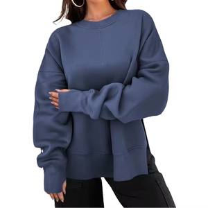 Oversized Women's Hoodies Crew Neck Sweatshirt Solid Color Drop-Shoulder Long Sleeve 100% Cotton Knitted Autumn Wear - Product Image 1