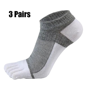 3 Pairs Ankle <b>Socks</b> 5 Toe Breathable Knitted Gray White For <b>Running</b> Adults - Product Image 1
