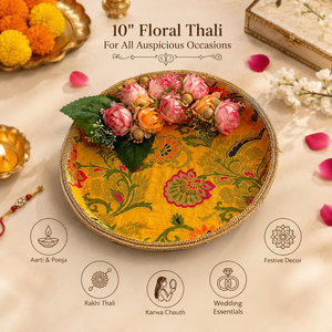10 Inch Floral Decorative Thali for Aarti Pooja Rakhi Karwa Chauth Wedding Festive Decoration Traditional Indian Pooja Platter - Product Image 1