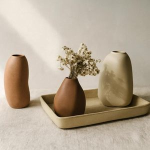 Vase à fleurs en céramique marron moderne, ovale, pour table, décoration florale, centre de table - Product Image 3