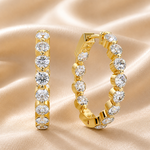Premium Inside Out Hoop <b>Earrings</b> 14K Solid Gold Lab Grown Diamond VVS VS CVD HPHT Diamond Huggie Hoops Anniversary <b>Fine</b> Jewelry - Product Image 1