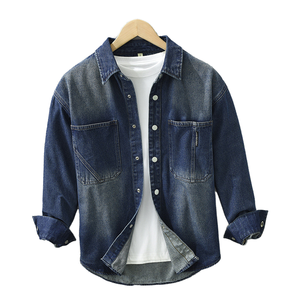 Men's Denim <b>Jacket</b> Casual Turn-down Collar Washed Solid Color Single Breasted Regular Fit Autumn Style - Product Image 1