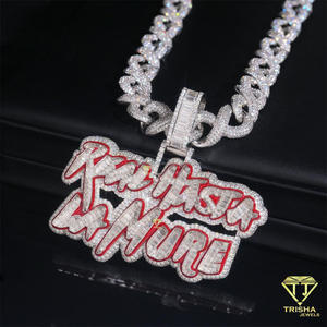 Full Pave Moissanite Custom Name Pendant Iced Out Hip Hop <b>Necklace</b> Personalized Script Letter Jewelry With Cuban Link <b>Chain</b> - Product Image 4