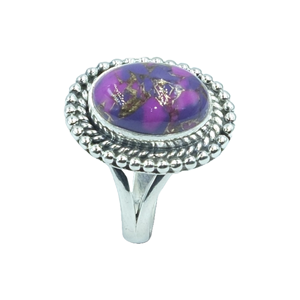 Bague en cuivre violet et turquoise, bague en argent sterling 925, bague statement, bague au design artisanal, bague avec pierres précieuses, bijoux en turquoise, cadeau - Product Image 1