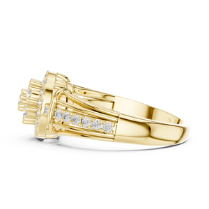 Bague en or jaune avec halo floral et diamants, alliance de fiançailles et de mariage à plusieurs rangs pavés pour femme - Product Image 2