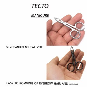 2 pinces à épiler pour sourcils avec manche ciseaux, pointe plate droite en acier inoxydable, pour l'épilation et l'entretien des poils du visage - Product Image 5