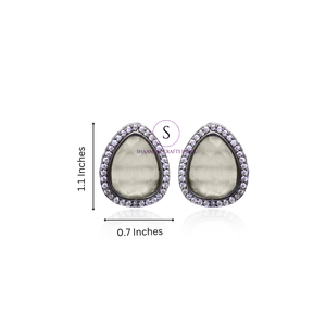 Beautiful Oval Shape Designer Earrings Grey Stud Gemstone Work Earrings for Women and Girl and for Wedding Party MehndiWear - Product Image 4