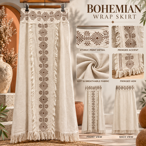 Ivory Bohemian Wrap <b>Maxi</b> <b>Skirt</b> Tribal Fringe Pattern | <b>Womens</b> Festival Beach Resort Lightweight Casual Summer Fashion Wear Style - Product Image 5