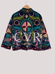 Manteau en velours brodé à la main à motif floral, col mandarin, manches longues, grande taille, vêtements d'extérieur pour femmes, style bohème, décontracté - Product Image 2