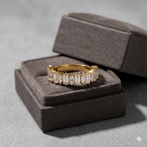 Luxury Marquise And Baguette Cut <b>Diamond</b> Half Eternity <b>Ring</b> Lab Grown 14K Yellow Gold Party Gift Jewelry For Wedding Anniversary - Product Image 3