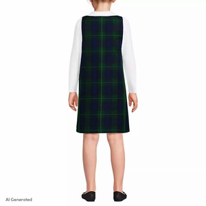 Suéter sencillo para niñas, verde y negro a cuadros, con bolsillo, uniforme escolar personalizado - Product Image 2