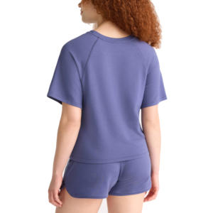 Ensemble short deux pièces d'été pour femme en toile unie 100 % coton avec crop top à manches courtes et col rond - Product Image 3