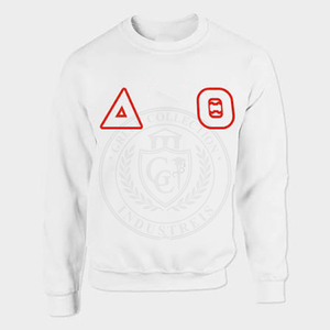 Sudadera de punto blanca personalizada para mujer, con cuello redondo, bordado rojo de la letra DST, colección griega, estilo collage, para invierno - Product Image 1