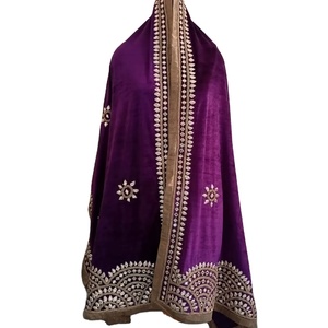 Best Quality Royal Luxury <b>Satin</b> Silk <b>Scarves</b> Handmade Velvet Shawls Gota Patti Handwork Winter Season Fashion Women Direct India - Product Image 1