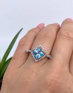 Anillo Art Deco con Topacio Blanco Azul Cielo Natural, Plata de Ley 925, Certificado IGI, Joyería Fina Hecha a Mano, Anillo de Compromiso para Mujer - Product Image 3