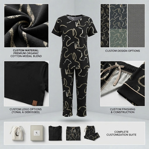 Ensemble de détente d'hiver pour femmes, taille plus, noir uni, satin 100% coton, manches longues, col élastique, taille régulière, vêtements décontractés - Product Image 5