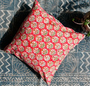 Rust Red Floral block print Cushion Cover pure Cotton Block Print Decorative Pillow Case Boho Vintage Sofa <b>Throw</b> Pillow Sham - Product Image 5
