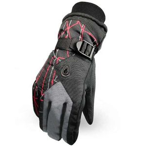Ski <b>Gloves</b> Full Finger Black Red Plaid Polyester <b>Thermal</b> Insulated Hook And Loop Closure Unisex Winter Outdoor - Product Image 6