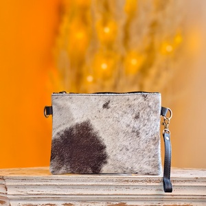 100% Genuine Leather Hair On Clutch Wristlet Sling Pouch Bag <b>Unique</b> Hot Sell Hair Western Style Crossbody Bag Preppy Lady Design - Product Image 3