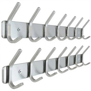 Minimalist 304 Stainless Steel Wall Coat Rack 14 <b>Hooks</b> Heavy Duty Hanging <b>Rail</b> Silver Finish Space Saving Organizer Bathroom - Product Image 1