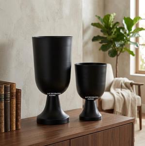 Modern Matte Black Pedestal <b>Vase</b> <b>Set</b> of 2 Nordic Style Chalice Flower Pots Luxury Wedding Centerpiece <b>Vase</b> <b>Set</b> for Home Decor - Product Image 2