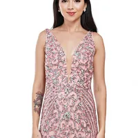 Robe de soirée élégante rose à col en V, style fourreau, avec embellissement en strass, longueur au sol, sans manches, robe de cérémonie