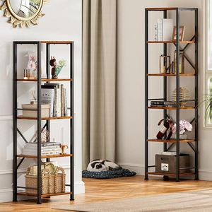 Corner Wooden Bookshelf 6-Tier Tall <b>Narrow</b> Display <b>Shelf</b> Industrial Home Decoration - Product Image 2