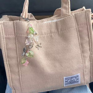 Stylish <b>Cream</b> Corduroy Mini Tote Bag For Women With Custom Butterfly Charm Accessory Ribbed Fabric Shoulder Crossbody <b>Handbag</b> - Product Image 1