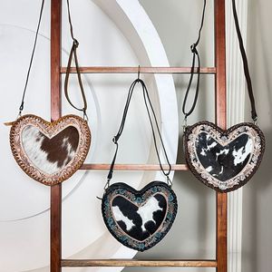 2026 New Arrival <b>Heart</b> <b>Shaped</b> Cowhide Leather Crossbody Bag Handcrafted Floral Tooled Design Trendy Luxury Women Shoulder Purse - Product Image 4