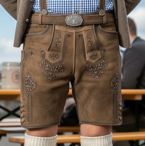 Shorts bavarois élégants pour hommes en cuir véritable de chèvre, taille mi-haute, respirants, style urbain - Product Image 1