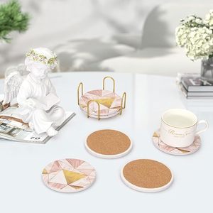 Luxury <b>Marble</b> Pattern Coaster <b>Set</b> with Gold Metal Holder Round Drink Coasters for <b>Coffee</b> <b>Table</b> Dining Home Decor - Product Image 5