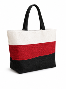 Bolsa de Yute Tricolor Premium con Asas Negras |   Bolsa de Transporte Ecológica y Elegante con Cierre Abierto para Uso Diario - Product Image 5