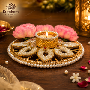 Handmade Rose Pearl Kundan Tealight Candle Holder Rangoli Diwali Wedding Home Decor Housewarming Pooja Return Gift <b>Christmas</b> - Product Image 5