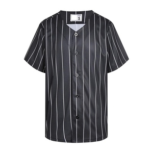 Classic Vertical Pinstripe Baseball Jersey Black And White Vintage Style Athletic <b>Shirt</b> For Professional Team Uniforms - Product Image 1