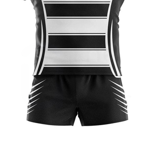 Conjunto de Camiseta y Pantalones Cortos de Rugby para Hombre, Rayas Blancas y Negras Sublimadas, 100% Poliéster, Ajustado, Manga Corta, Ropa Deportiva para Todas las Temporadas - Product Image 6