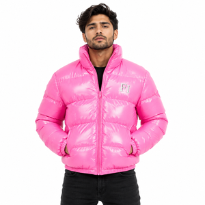 Glossy Quilted Puffer Men's <b>Jackets</b> Wholesale High Collar Zipper Winter Outerwear Custom Logo OEM Bulk Fashion Casual <b>Jacket</b> USA - Product Image 1
